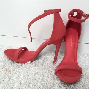 Dark coral strappy high heel sandals