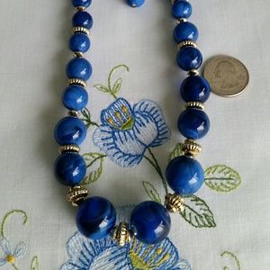 Necklace royal blue and gold set