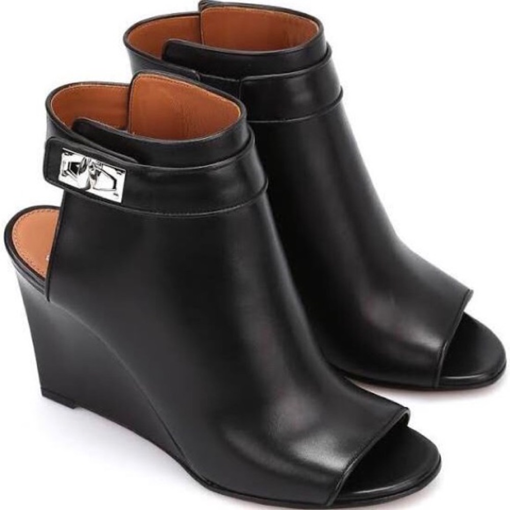 Givenchy Shark-Lock Peep-Toe Wedge Bootie EUC