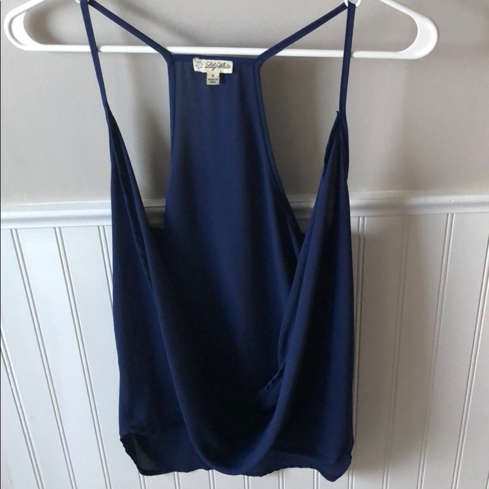 Navy chiffon open front tank