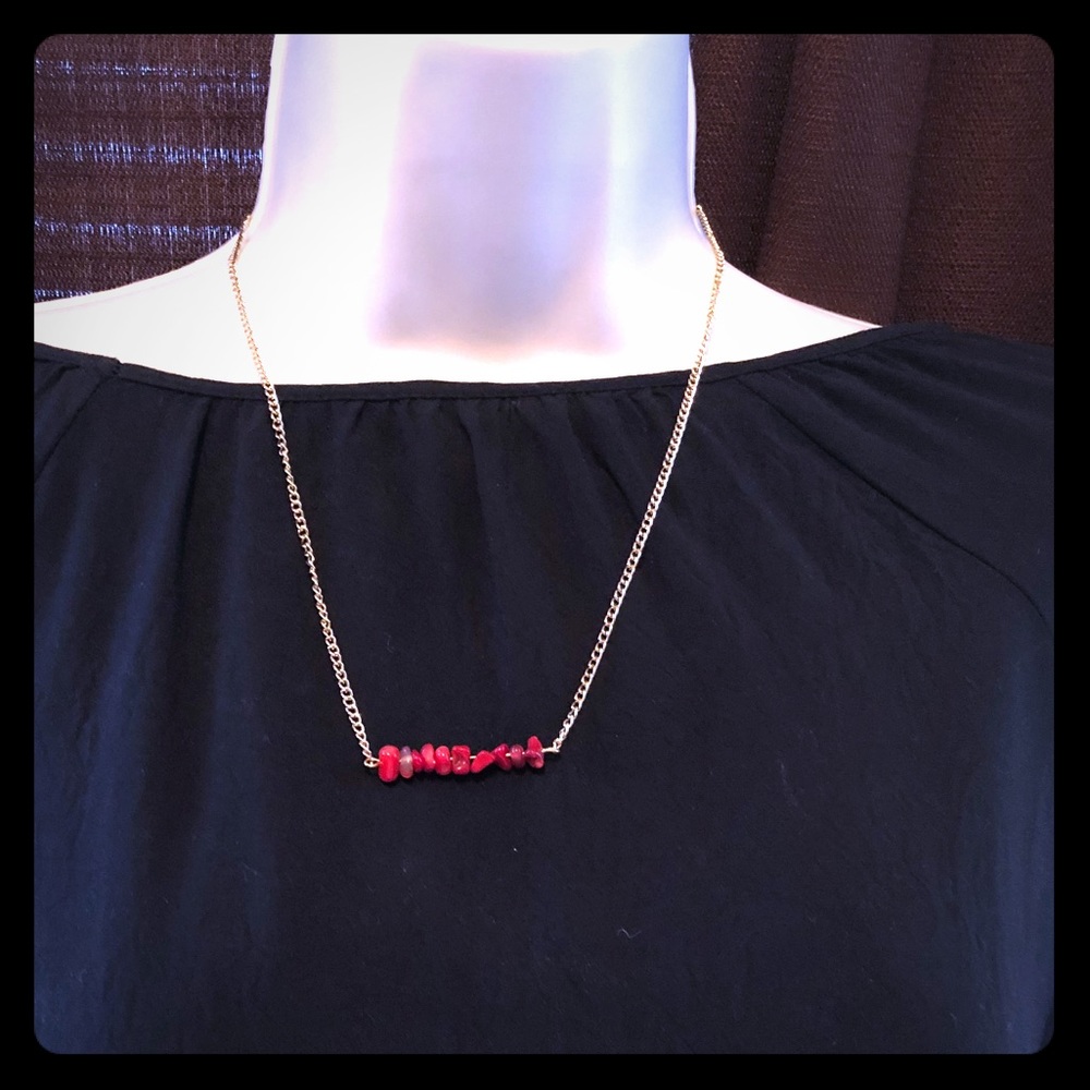 Red Jasper Bar Necklace. Trending style!