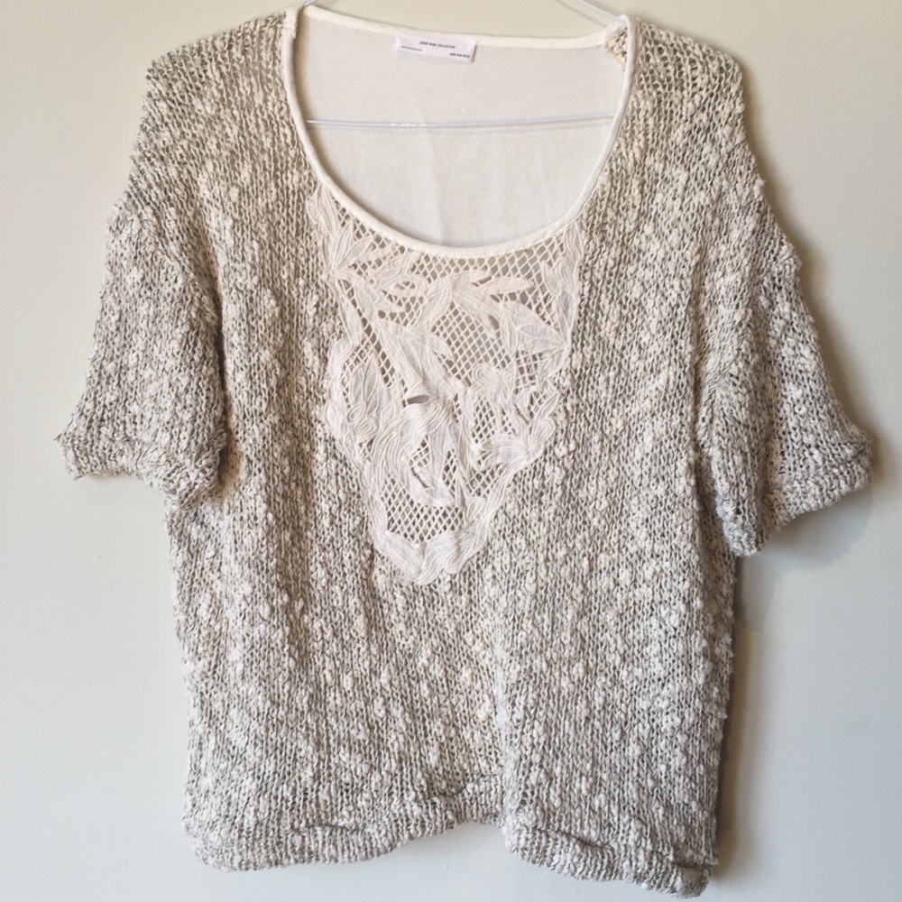 Zara Cream Lose Knit Short Sleeve Sweater Medium