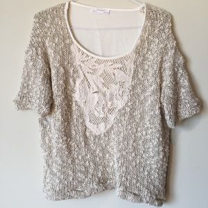 Zara Cream Lose Knit Short Sleeve Sweater Medium