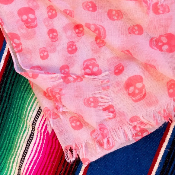 Modcloth Accessories - Neon Pink Skulls Lightweight Scarf