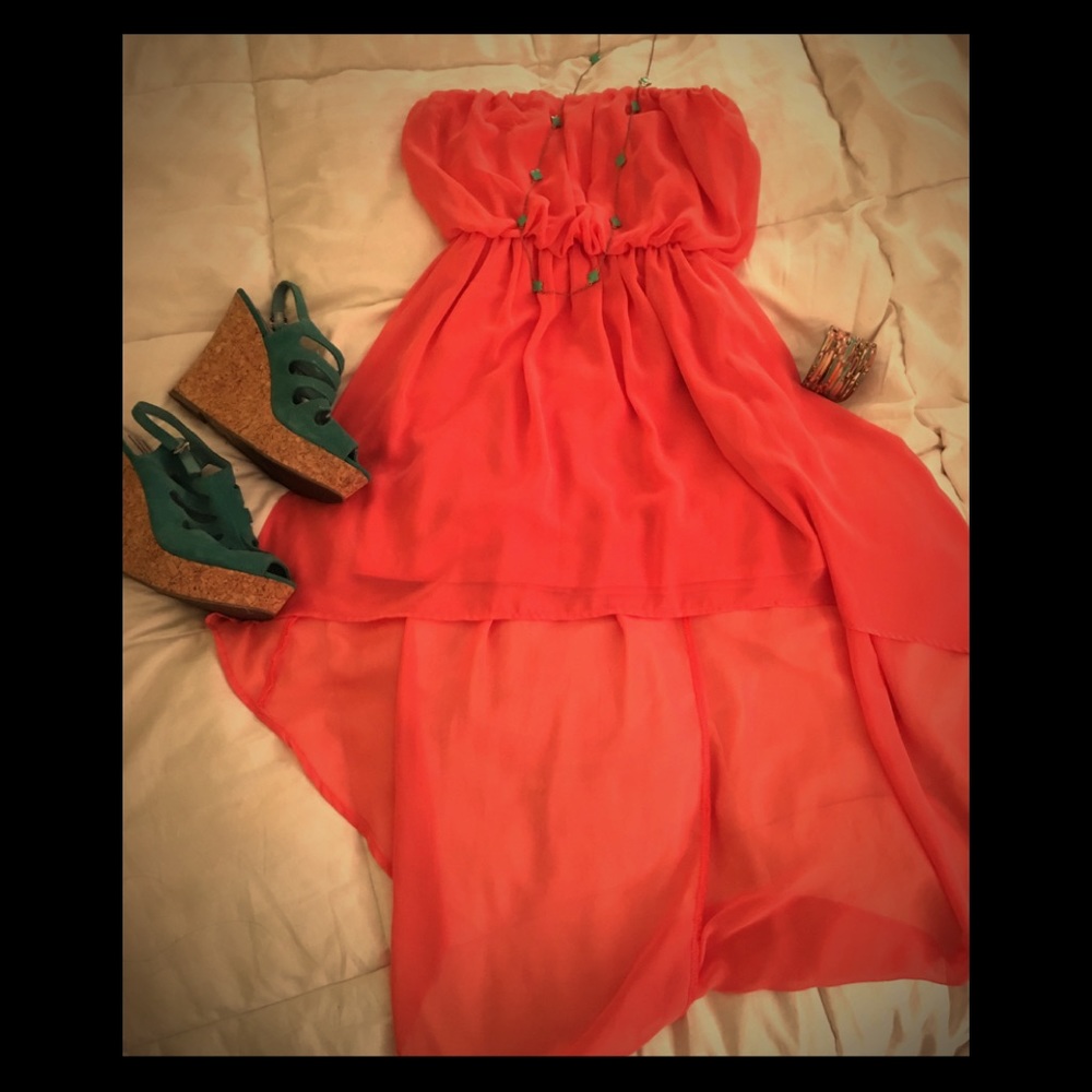 PEACH Strapless High low dress