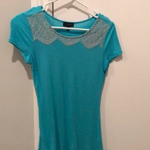 Teal short sleeve top with cream lace The Limited