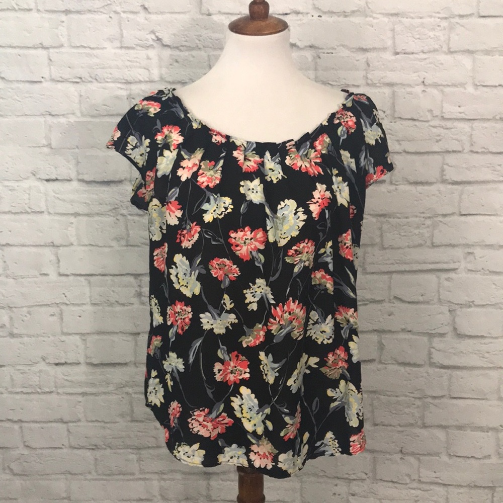 LC Lauren Conrad Sheer Floral Keyhole Back Blouse