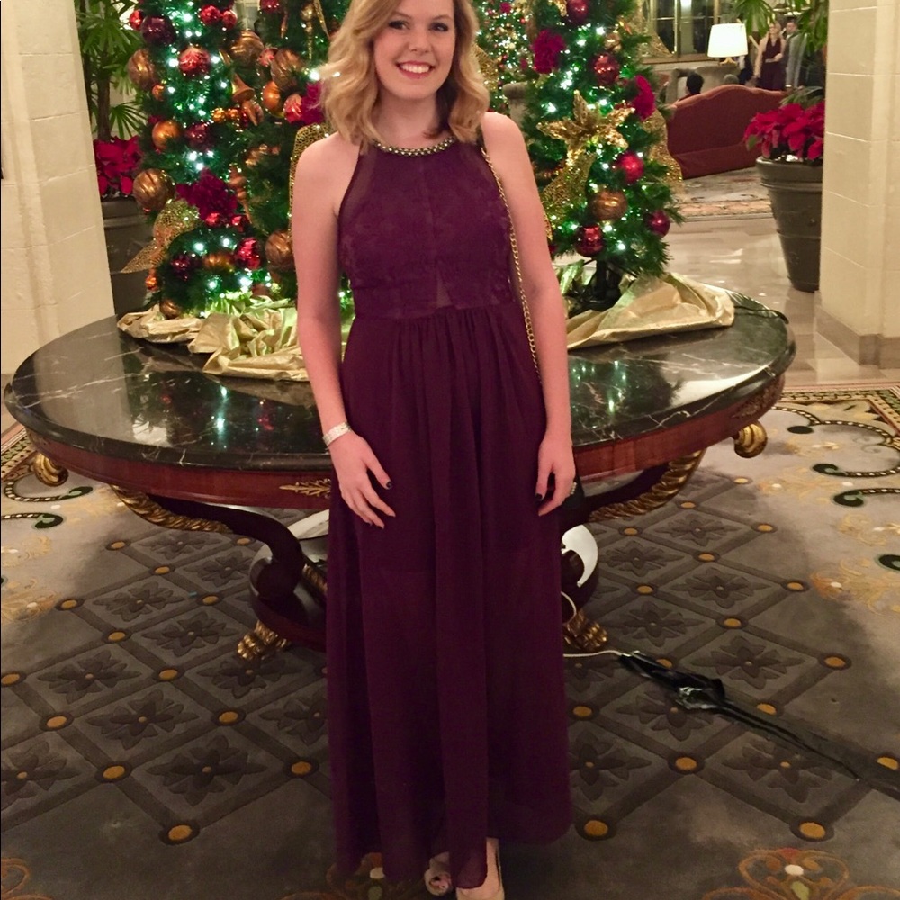 Holiday formal purple embellished dress