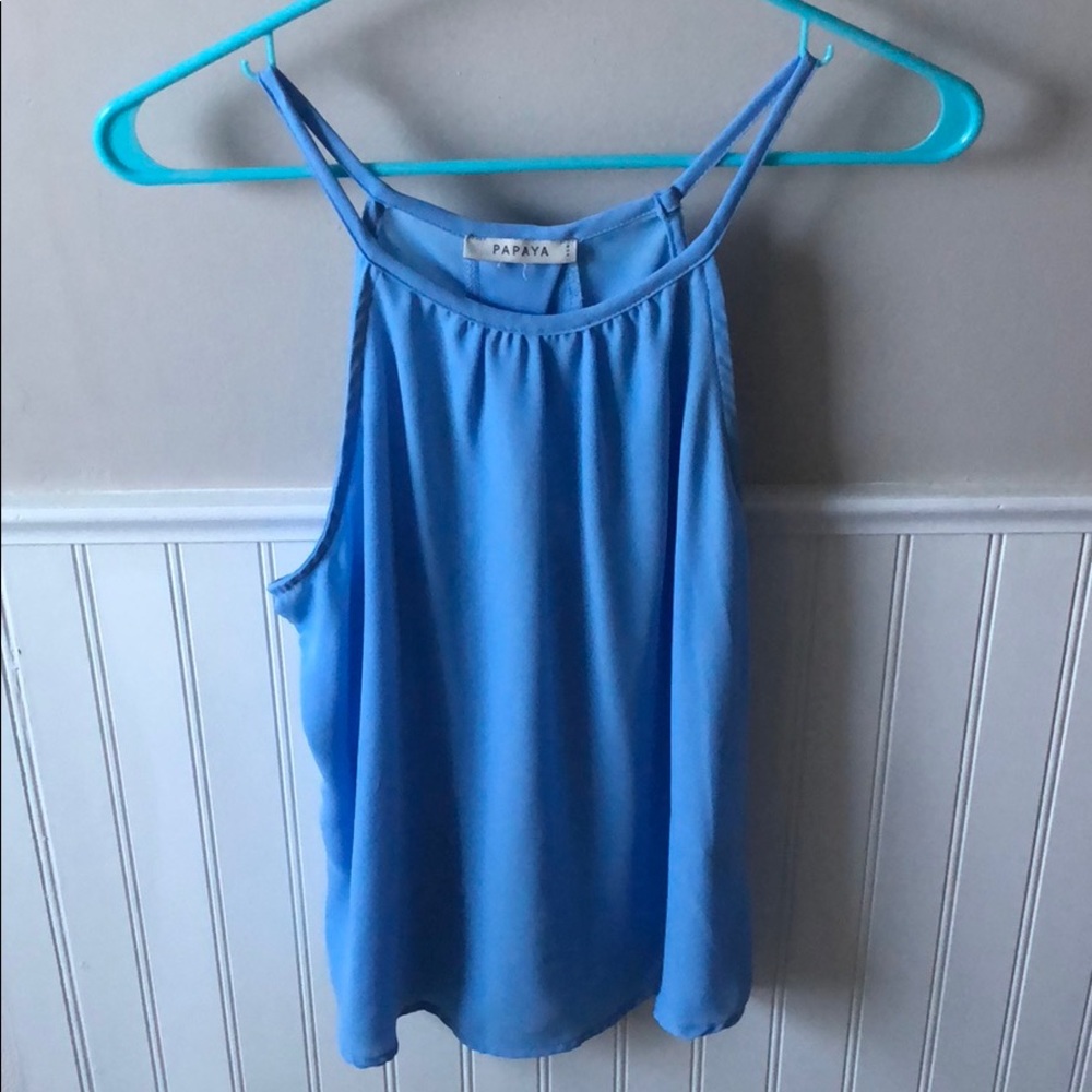 Baby blue chiffon cut out key hole back tank