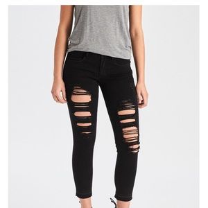AE black crop ripped jeggings