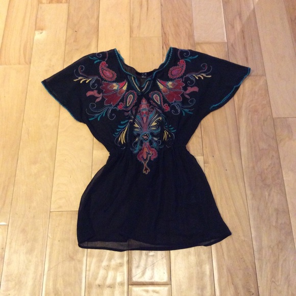 🎀 BOHO PAISLEY DESIGN SHEER EMBROIDERED INDIA CHIC GYPSY STYLISH SMALL PETITE - Picture 2 of 5