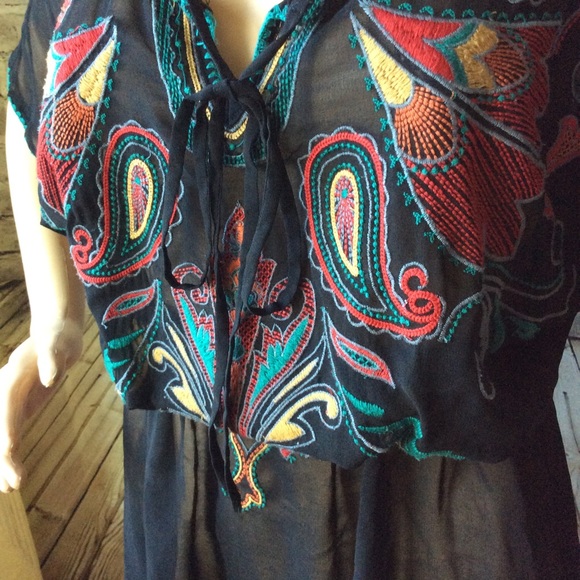 🎀 BOHO PAISLEY DESIGN SHEER EMBROIDERED INDIA CHIC GYPSY STYLISH SMALL PETITE - Picture 4 of 5