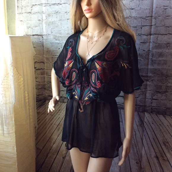 🎀 BOHO PAISLEY DESIGN SHEER EMBROIDERED INDIA CHIC GYPSY STYLISH SMALL PETITE - Picture 5 of 5