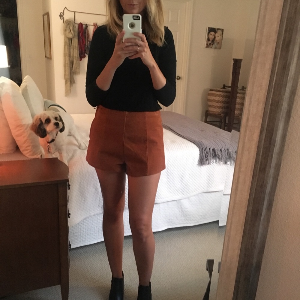 Orange suede shorts
