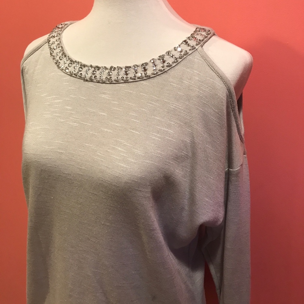 Light Grey cold-shoulder top with sparkles