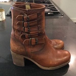 Frye Brown heeled booties with buckles
