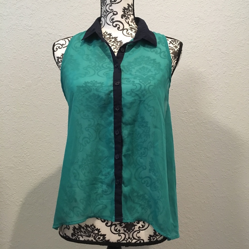 Teal button up tank