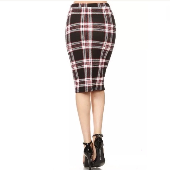 ❤️ Black Red Plaid Holiday High Waist Midi Skirt - Picture 4 of 5