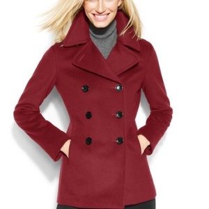 Calvin Klein Red Double Breasted Wool Peacoat