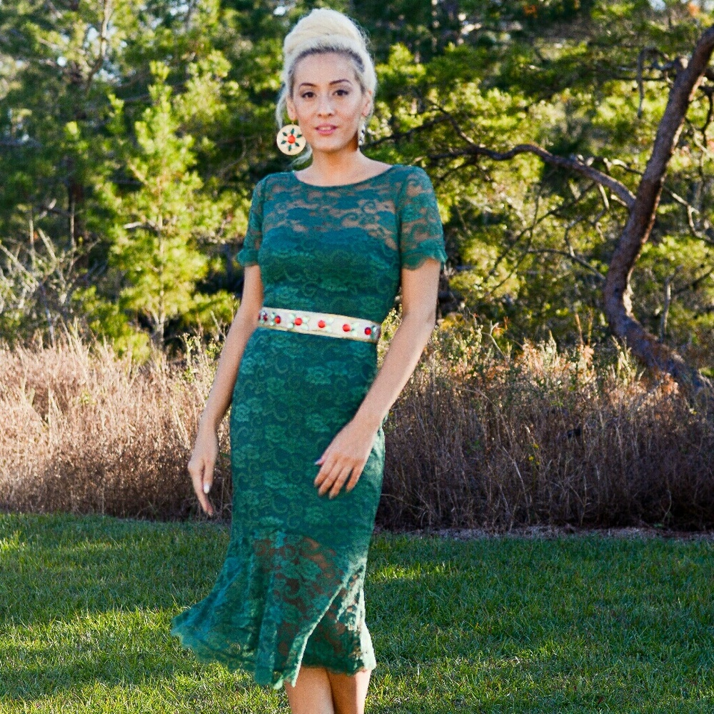Green lace dress Christmas holiday