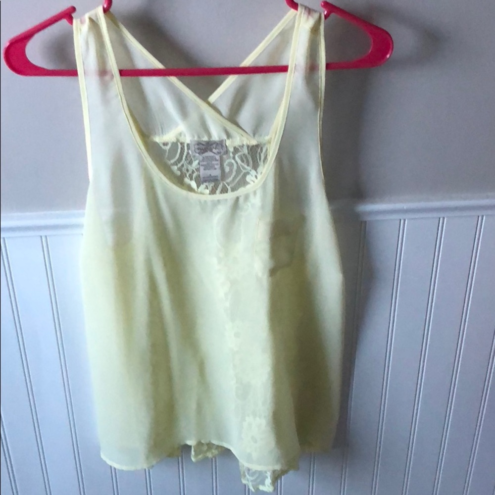 Lace back detail yellow chiffon tank