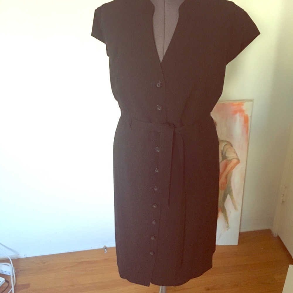 Black Midi Button Front Calvin Klein Dress, Plus