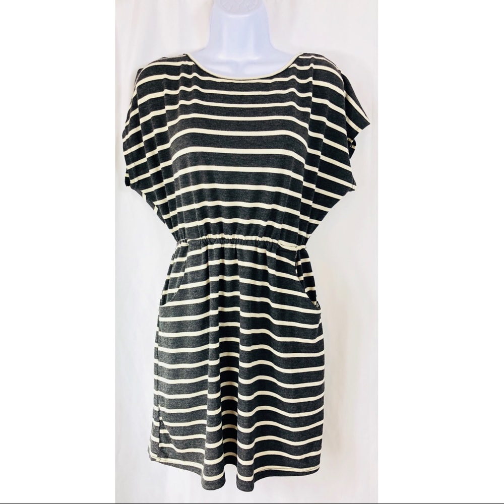 Striped Grey and White Dress with Pockets