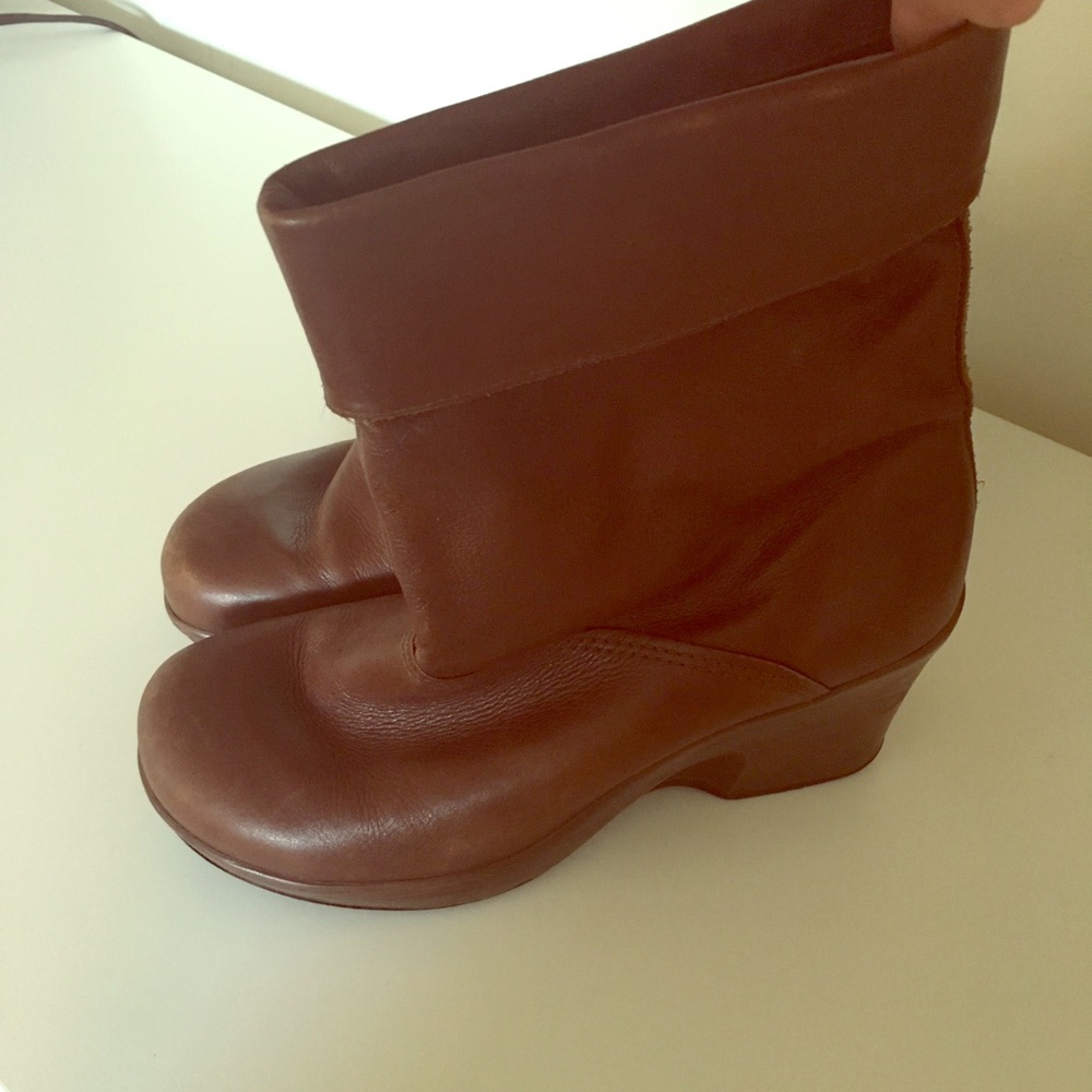 Dansko Slouchy Brown Boots, wedge. Size 40