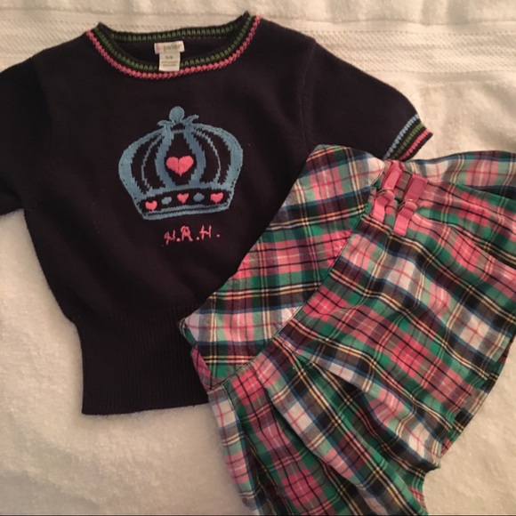 Girls Matching Plaid Skort & Sweater Set Sz 5 - Picture 1 of 4