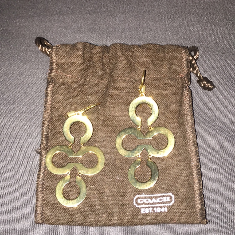 Gold Coach signature drop earrings