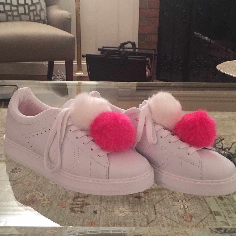Pink and white Pom Pom Zara sneakers