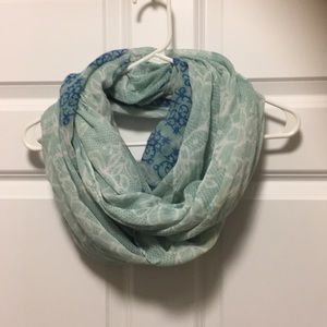 Mint green with blue damask infinity scarf