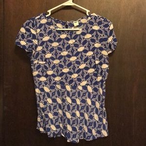 Blue and white patterned top