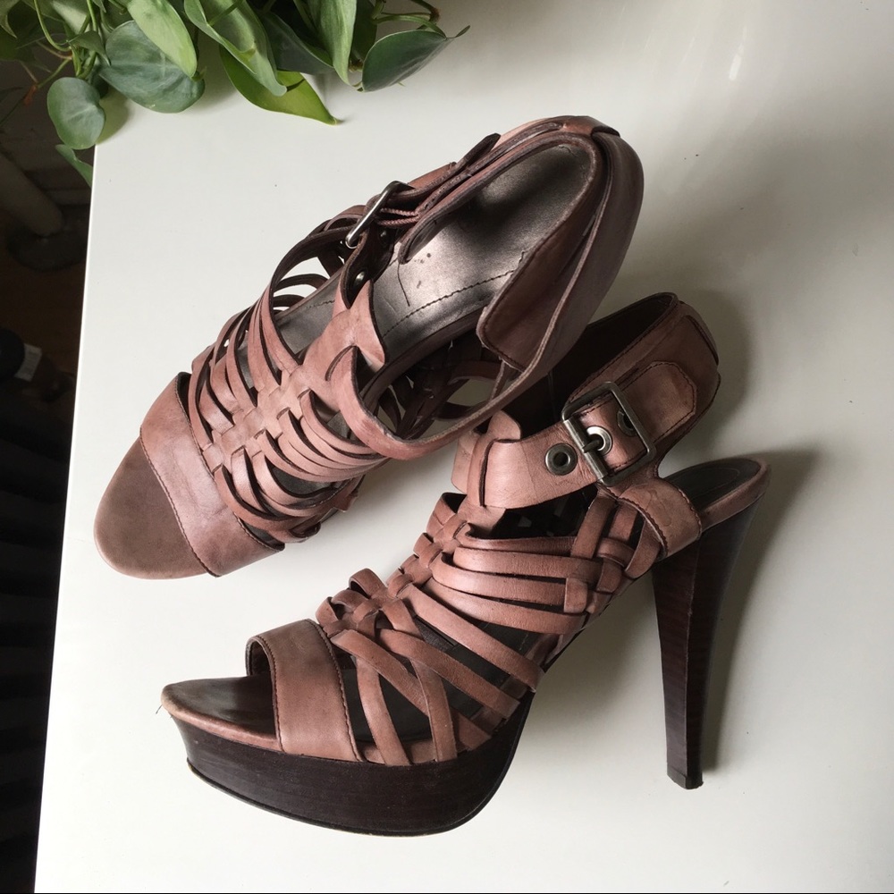 Brown Woven Leather Heels