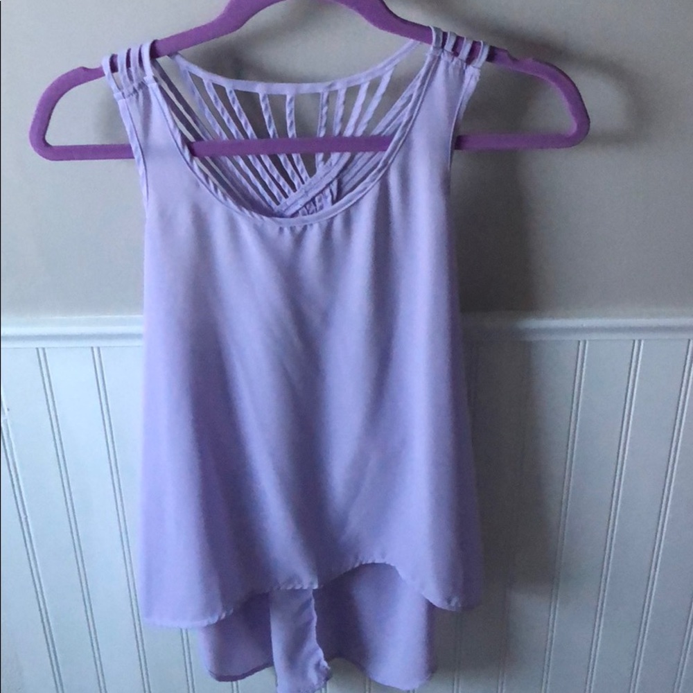 Lavender chiffon high low cut out back tank