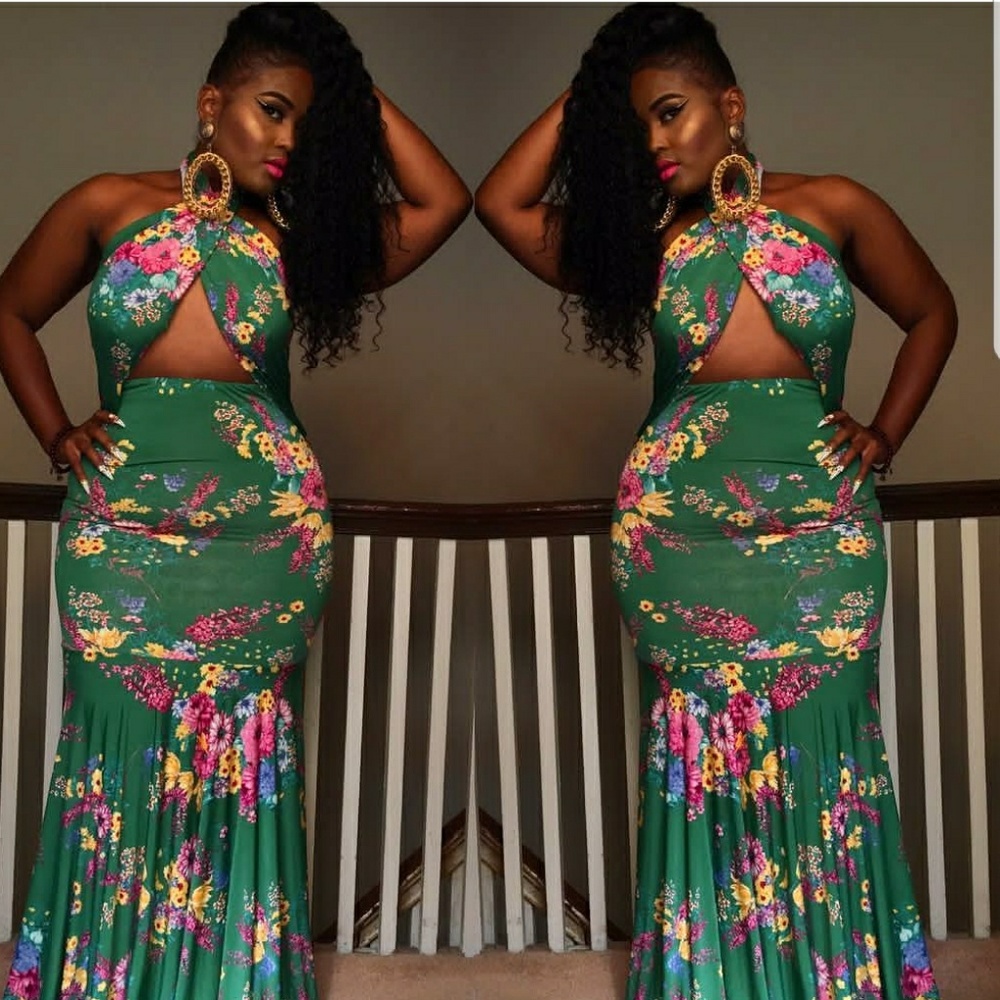 NWOT Floral Halter Mermaid Maxi Dress