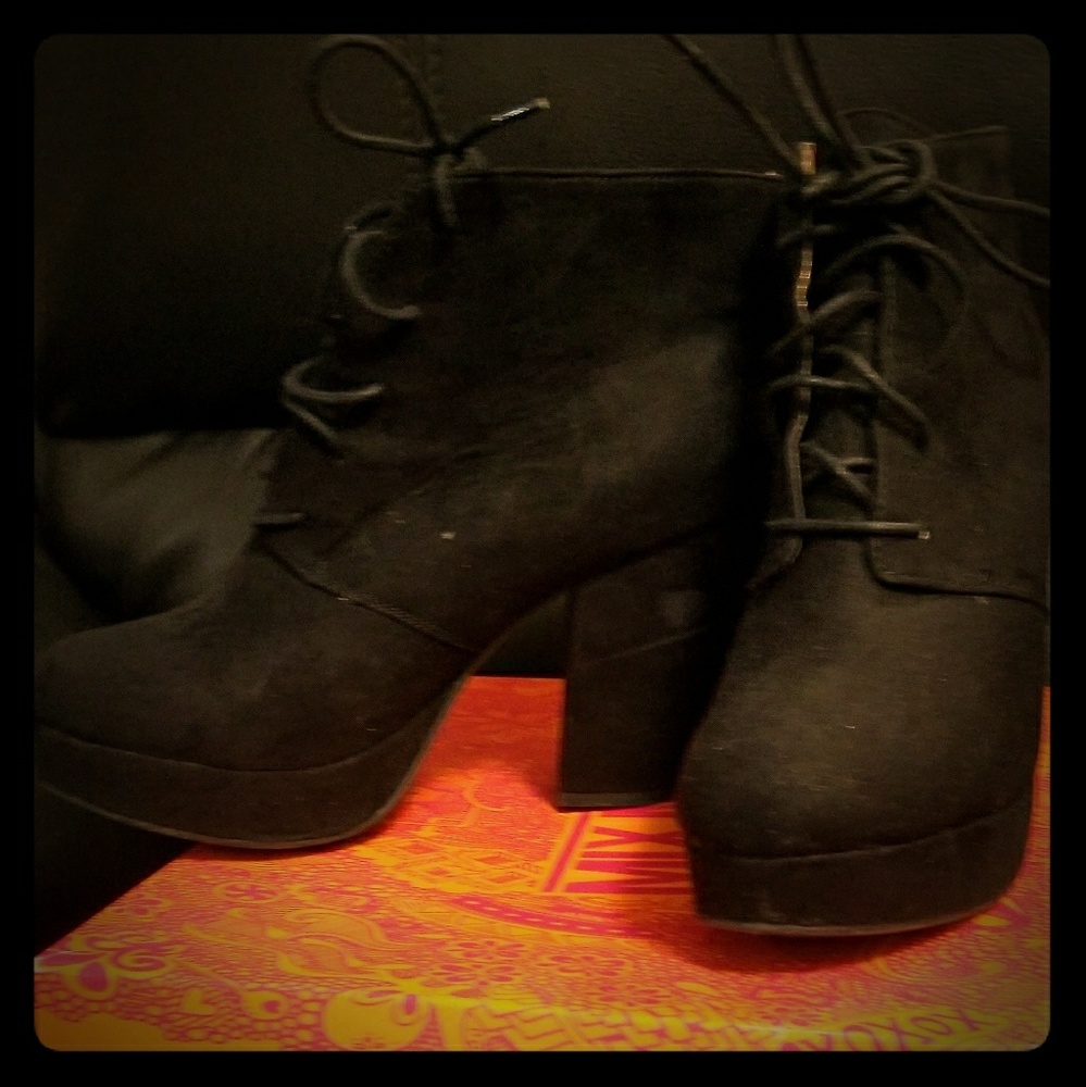 Black suede platform ankle boots