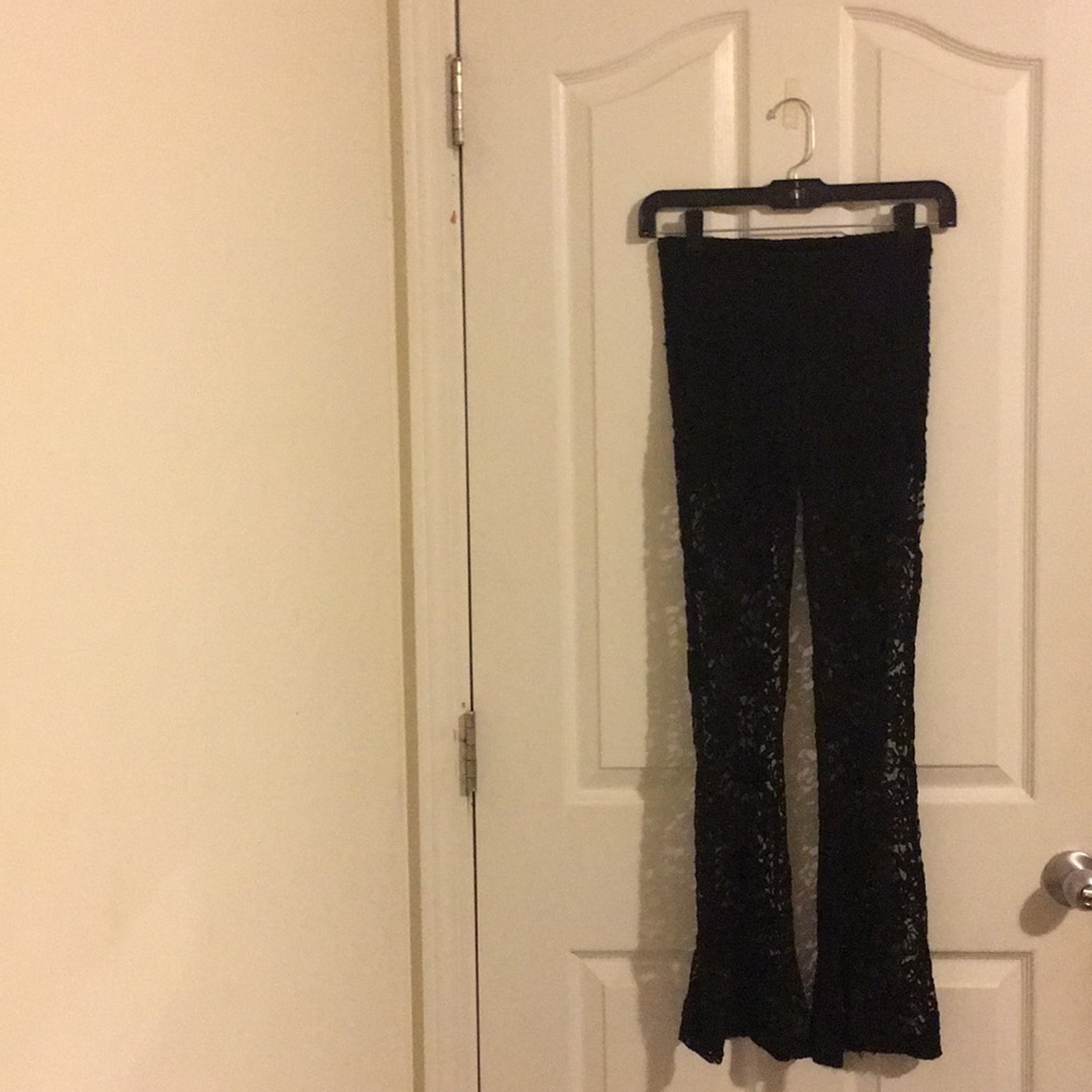Black lace flare bottom pants