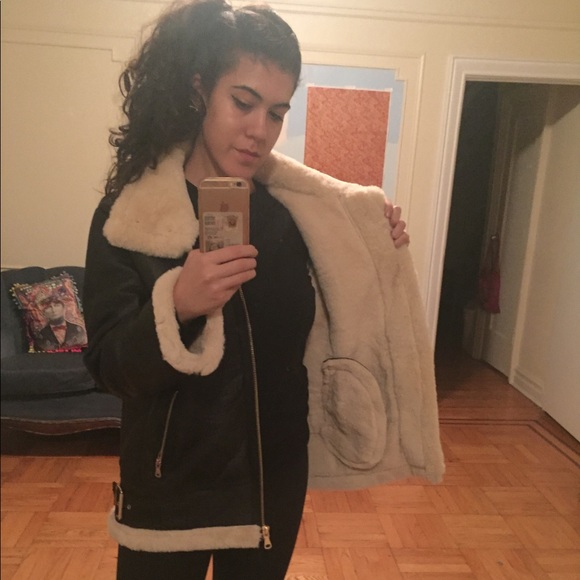 Zara Woman Faux Leather Aviator Jacket Black - Picture 3 of 8