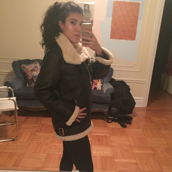 Zara Woman Faux Leather Aviator Jacket Black - Picture 4 of 8