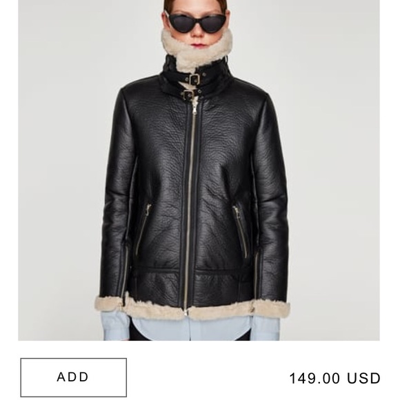 Zara Woman Faux Leather Aviator Jacket Black - Picture 6 of 8