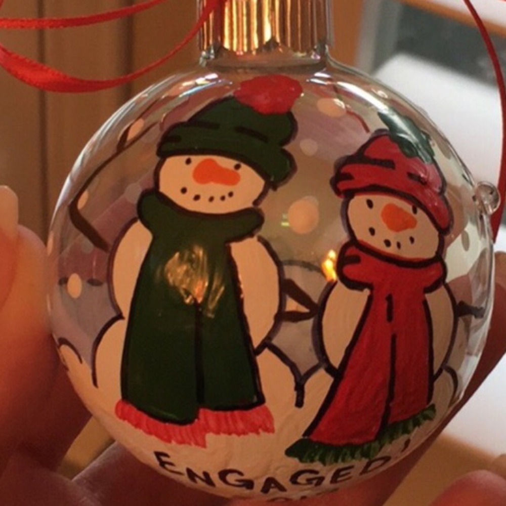 Hand painted “engaged “ Christmas ornament