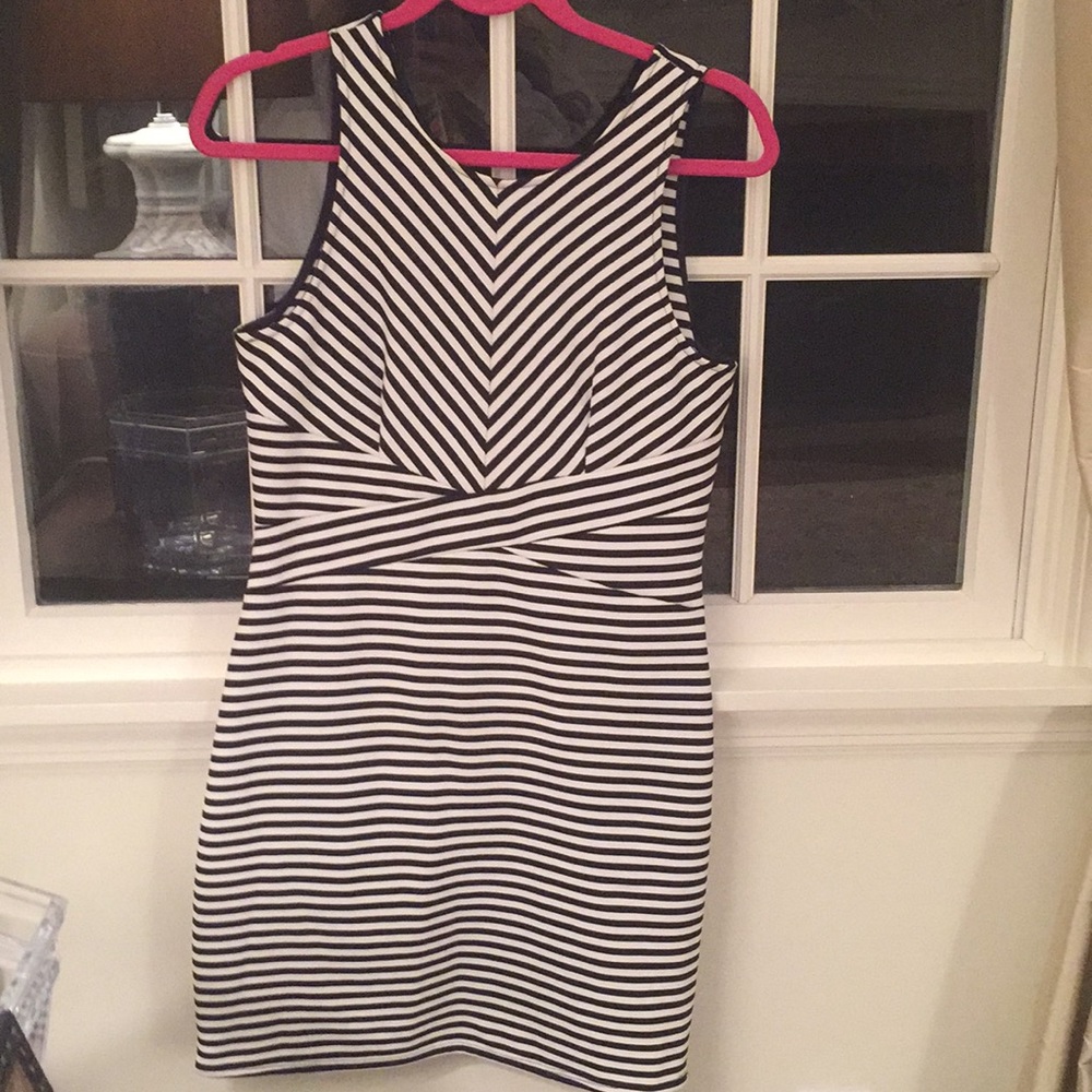 Navy blue and white striped dress from Aqua