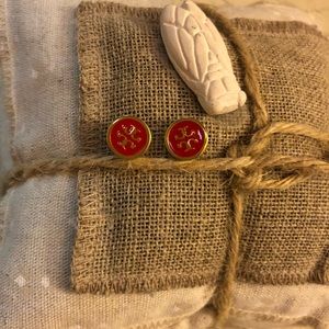 Tory Burch Logo Stud Earrings -Red