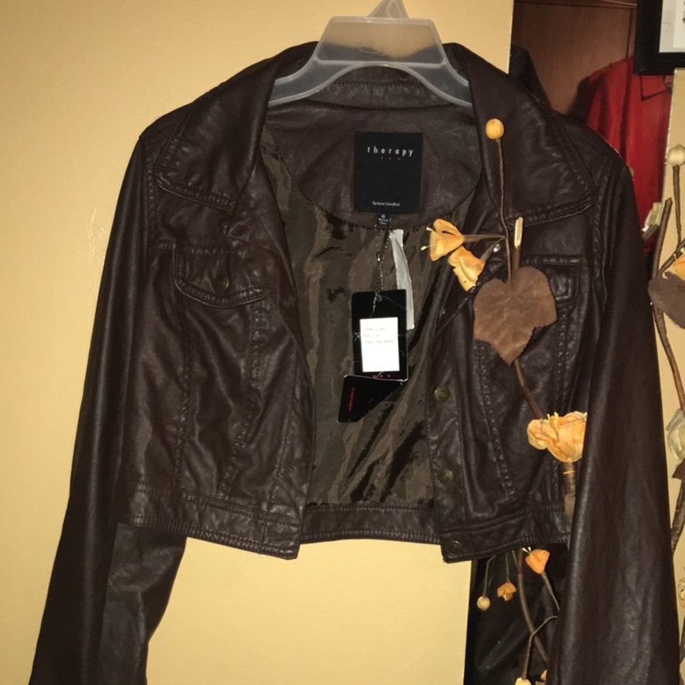 Brown Cropped Leather Jacket