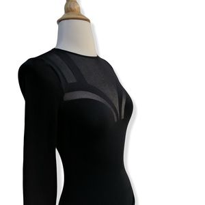 Black Wolford bodysuit w geometric mesh cutouts