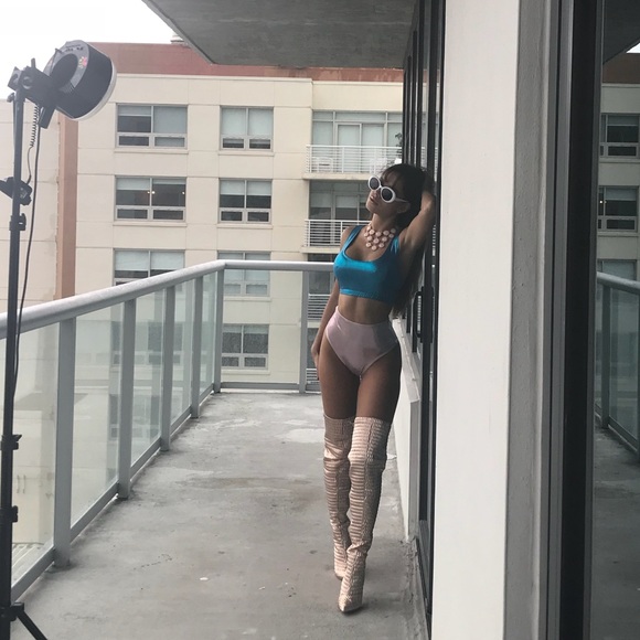 Rose Gold Metallic Textured Knee High Boots - Picture 7 of 7