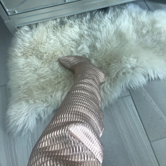 Rose Gold Metallic Textured Knee High Boots - Picture 6 of 7
