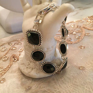 Silver and Black Link Bracelet, 7.5"