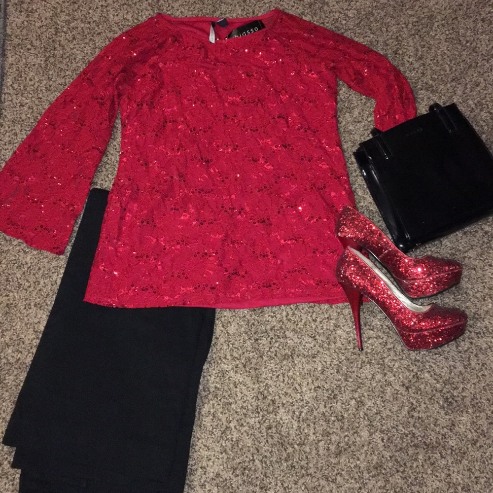 Red lace top with sequins